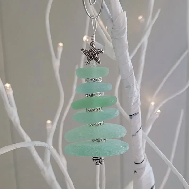 Handcrafted Sea Glass Tree Ornament – Elegant Holiday Piece