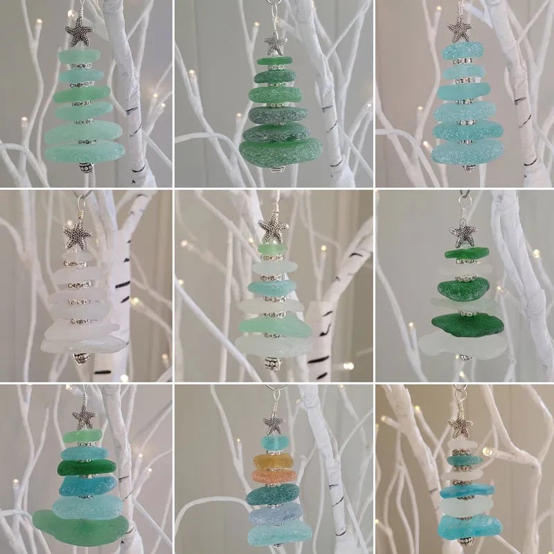 Handcrafted Sea Glass Tree Ornament – Elegant Holiday Piece