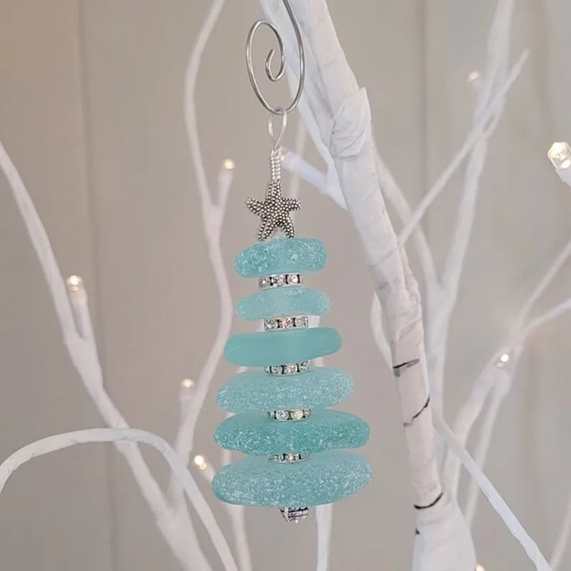 Handcrafted Sea Glass Tree Ornament – Elegant Holiday Piece