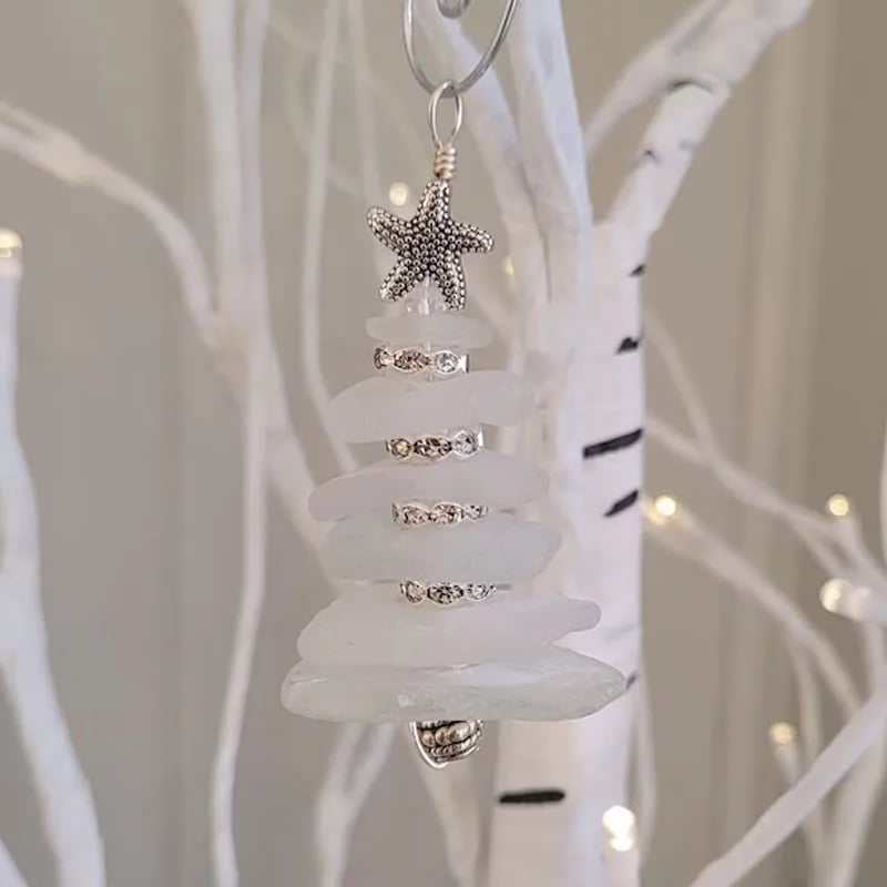 Handcrafted Sea Glass Tree Ornament – Elegant Holiday Piece