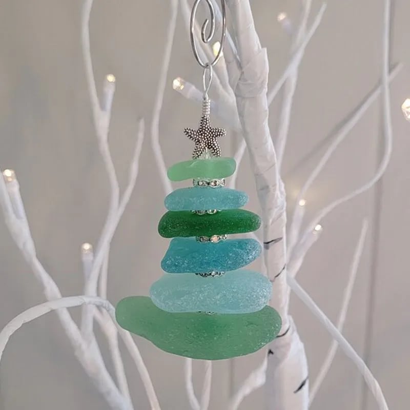 Handcrafted Sea Glass Tree Ornament – Elegant Holiday Piece