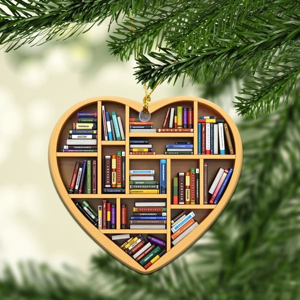 Book Lovers Ornament – 3D Heart Design, Artisan Craft