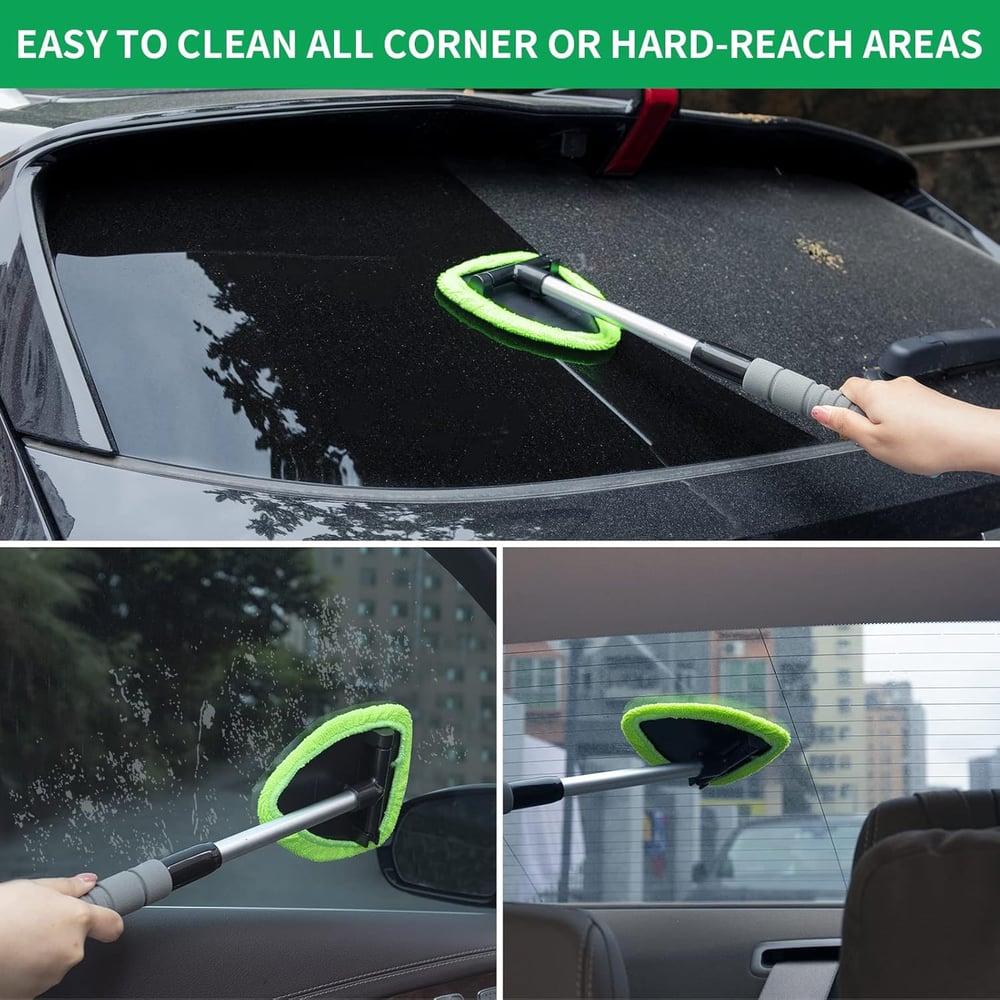 Microfiber Car Windshield Cleaning Tool – Extendable Handle for Easy Reach