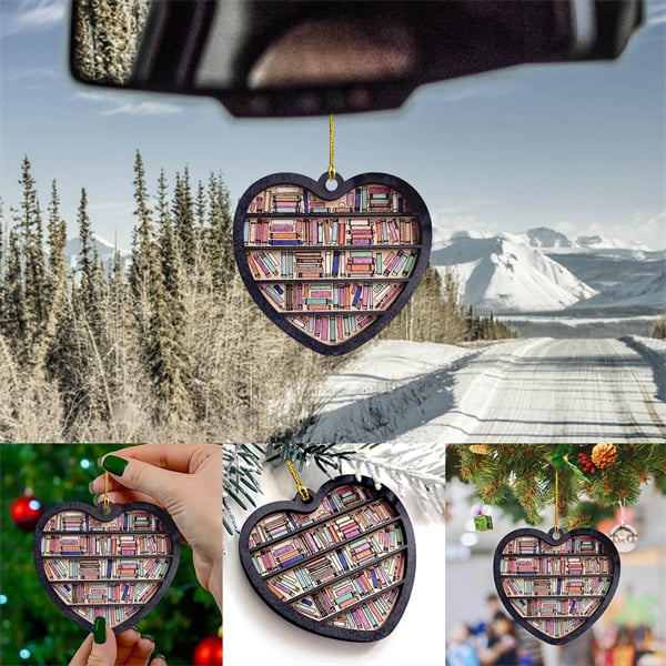 3D Book Lovers Heart Wooden Ornament – Handmade Decorative Piece