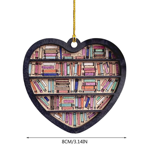 3D Book Lovers Heart Wooden Ornament – Handmade Decorative Piece