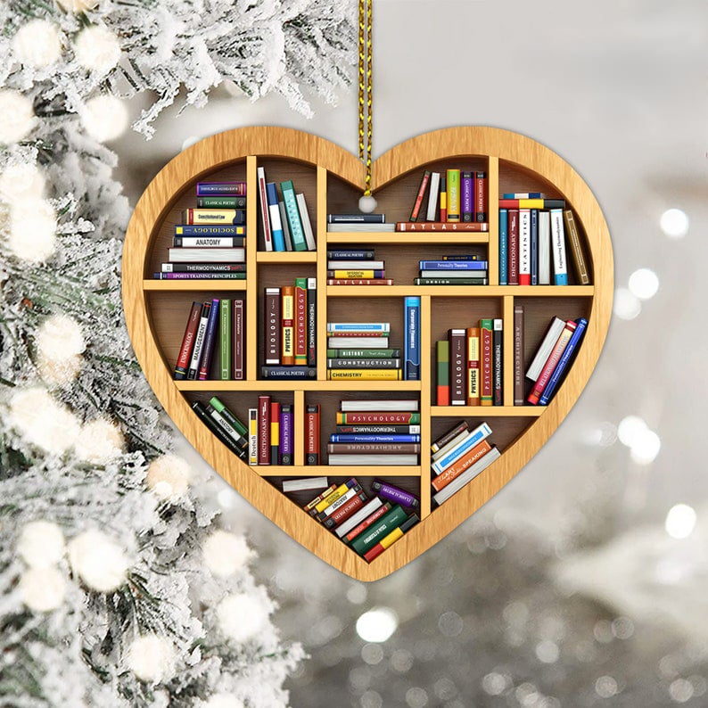 Book Lovers Ornament – 3D Heart Design, Artisan Craft