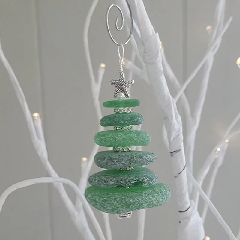 Handcrafted Sea Glass Tree Ornament – Elegant Holiday Piece