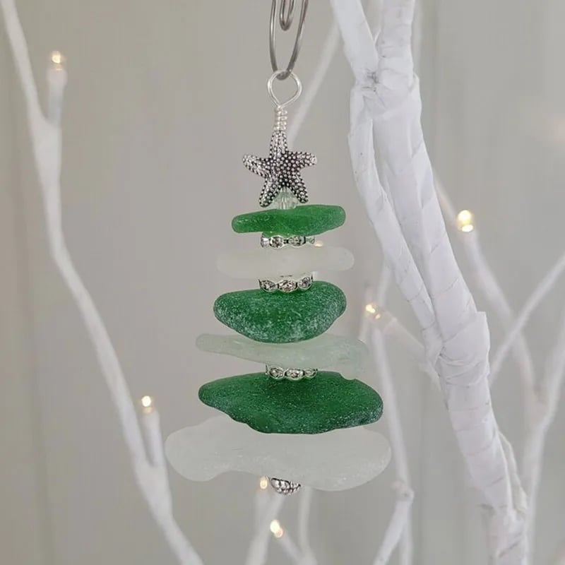Handcrafted Sea Glass Tree Ornament – Elegant Holiday Piece