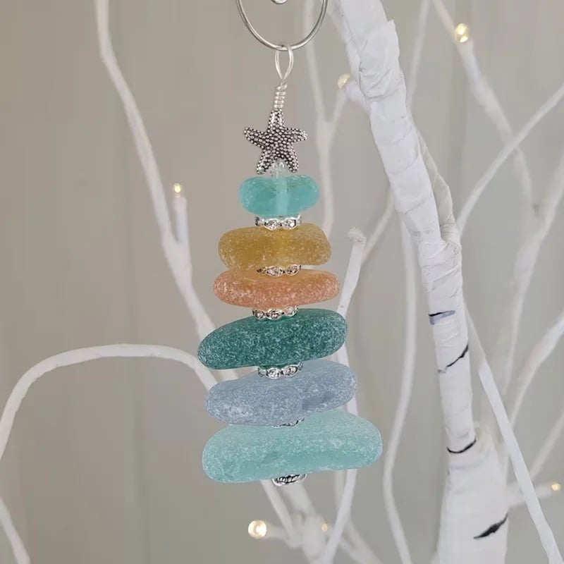 Handcrafted Sea Glass Tree Ornament – Elegant Holiday Piece